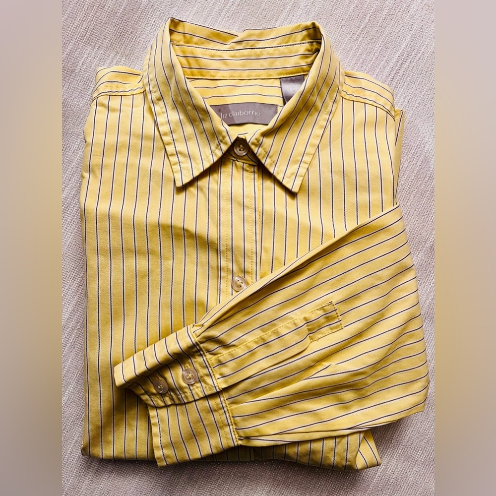 LIZ CLAIBORNE Striped Button Down Shirt Size  M 100% Cotton
